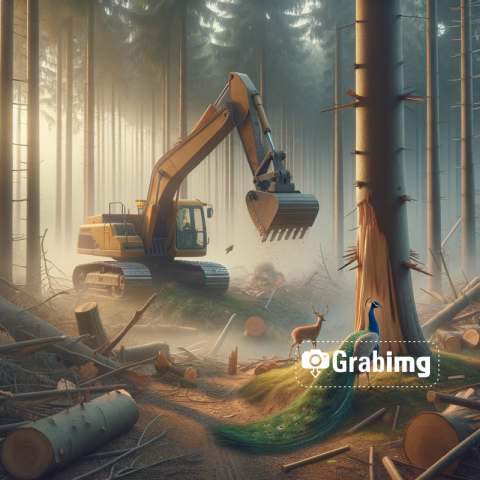 Deforestation AI generated Image | Machinery like chainsaws and bulldozers to cut down trees.